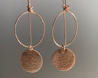 Rose Gold Leather Earrings: Copper Wire Dangle Earrings