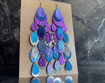 Violet Earrings, Leather Earrings, chandelier earrings, statement earrings, beautiful earrings, handmade earrings