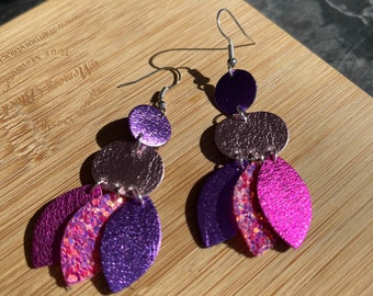 Violet Petit Earrings - colorful earrings, lightweight leather earrings, beautiful earrings, pretty earrings, beautiful dangle earrings