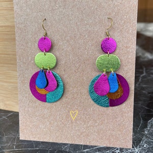 Small Rainbow Statement Earrings - colorful bright chandelier earrings