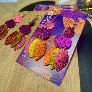 Handmade Leather Chandelier Earrings: Rainbow Petit Statement Jewelry