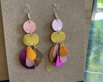 Leather Statement Earrings, Rose Gold Hardware, Summer Dangles
