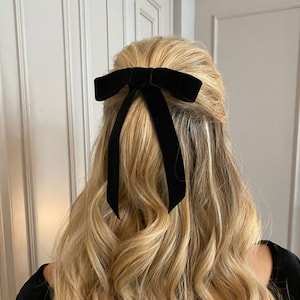 Black Velvet Hair Bow Barrette, Black Hair Bow, Velvet Hair Bow