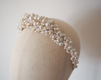 LIBERTY | Pearl & Crystal Headpiece, Gold Bridal Headpiece, Blush Pearl Headpiece