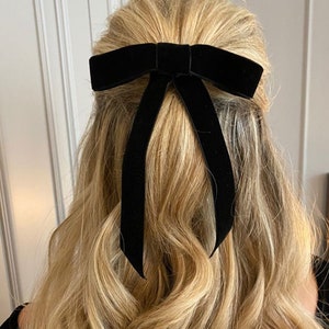 Black Velvet Hair Bow Barrette, Black Hair Bow, Velvet Hair Bow image 2
