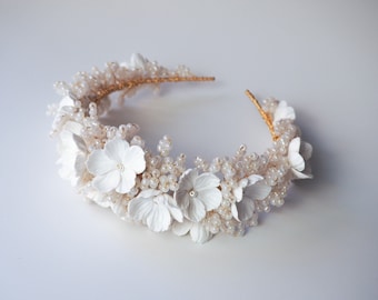 OPHELIA | Clay Flower Crown, Bridal Headpiece