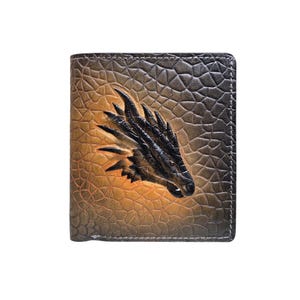 Vatertagsgeschenk für Ihn I Echtes Leder RFID-blockierend 3D Drachen Gedruckte stehende Notizbuch-Brieftasche für Herren I Lieferung nur in den USA