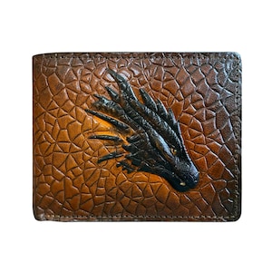 Cartera plegable de cuero genuino con bloqueo RFID y estampado de dragón en 3D con estuche para tarjetas de crédito desmontable para hombres, regalo para él, solo para EE. UU.