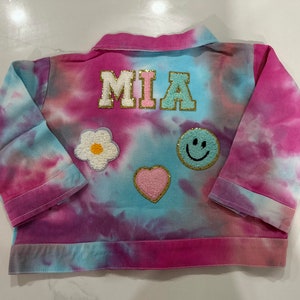 Personalized Girls Denim Pink Tye Die Jacket | Custom Kids Jean Jacket | Customize Jacket