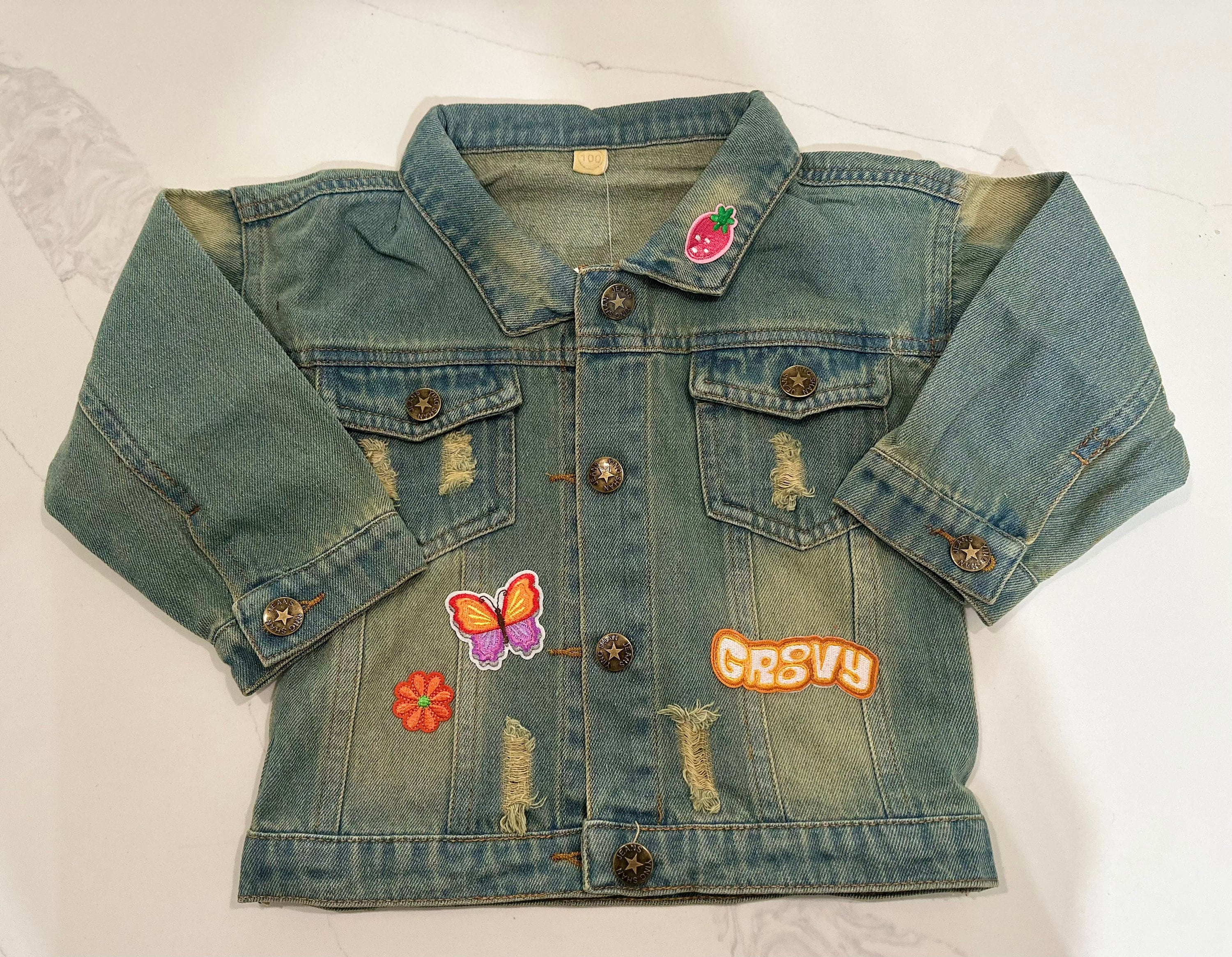 Personalized Hippy Themed Girls & Boys Denim Jacket Custom Kids Jean