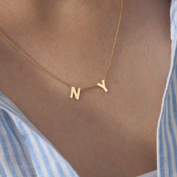 14K Solid Gold Letter Necklace, Initial Necklace | Custom Letter Necklace, Letter Name Necklace, Personalized Letter Necklace | Gift For Her