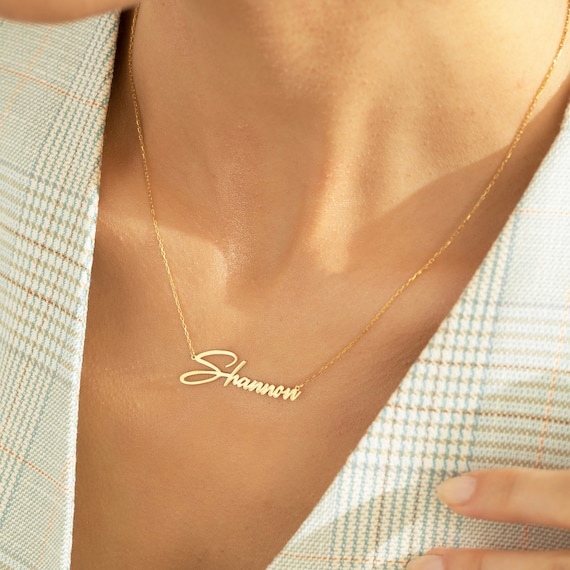 Custom nameplate necklace real gold deals