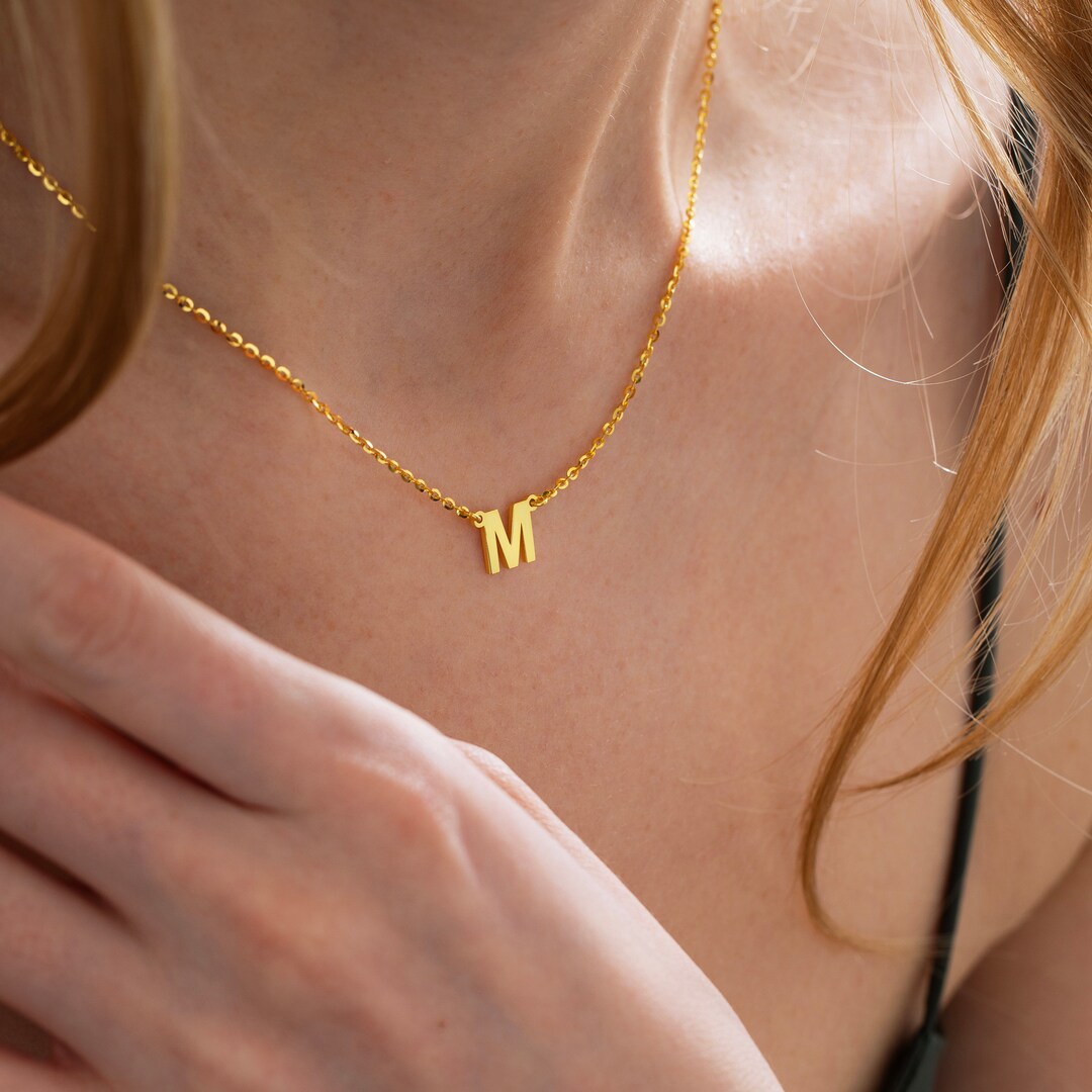 14k Solid Gold Letter Necklace, Dainty Initial Necklace, Personalized