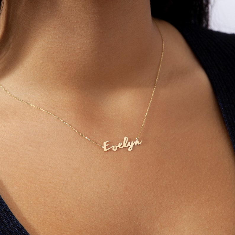 14K Solid Gold Name Necklace, Gold Nameplate Necklace, Custom Name Necklace, Personalized Dainty Necklace-Personalized Jewelry, Gift for her 