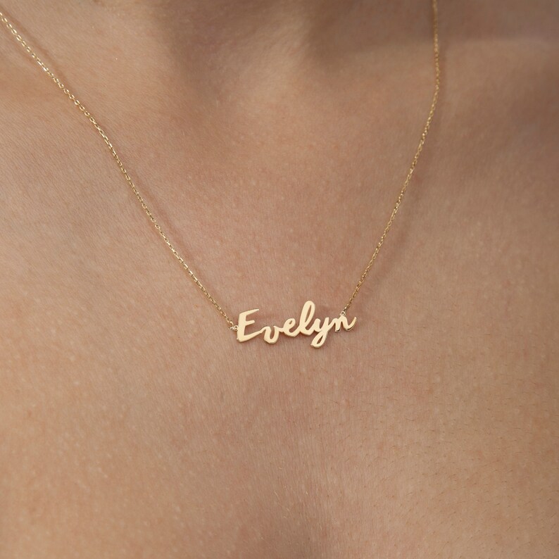 14K Solid Gold Name Necklace Gold Nameplate Necklace Custom Etsy UK