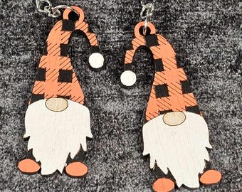 Hand-Painted Wooden Gnome Earrings: Whimsical Colorful Jewelry