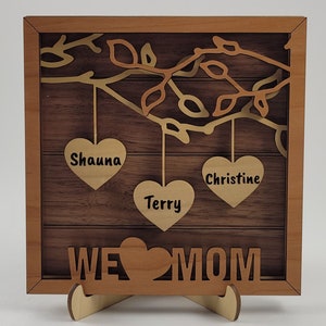 Personalized Family Tree Frame: Hanging Hearts, Laser Cut Wood