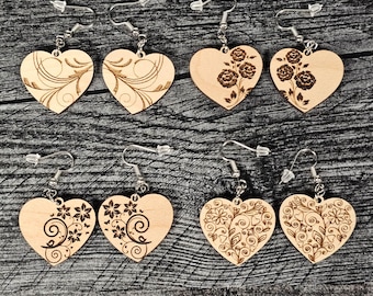 Laser-Cut Wood Heart Earrings: Nature Inspired Valentine's Jewelry
