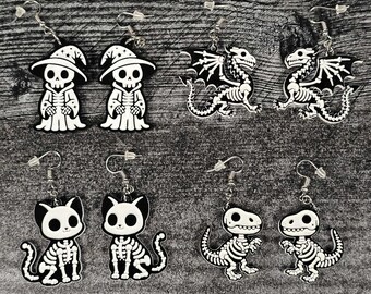 Halloween Animal Skeleton Dangle Earrings: Spooky Acrylic Earrings