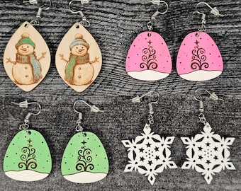 Laser Cut Christmas Earrings: Festive Wood & Acrylic Holiday Jewelry