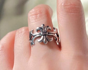 Gothic Punk Y2k Rings, Vintage Thumb Hippie Hearts Rings, Silver Chunky Adjustable Open Ring, Silver Unisex Jewelry, Goth Rings For Her