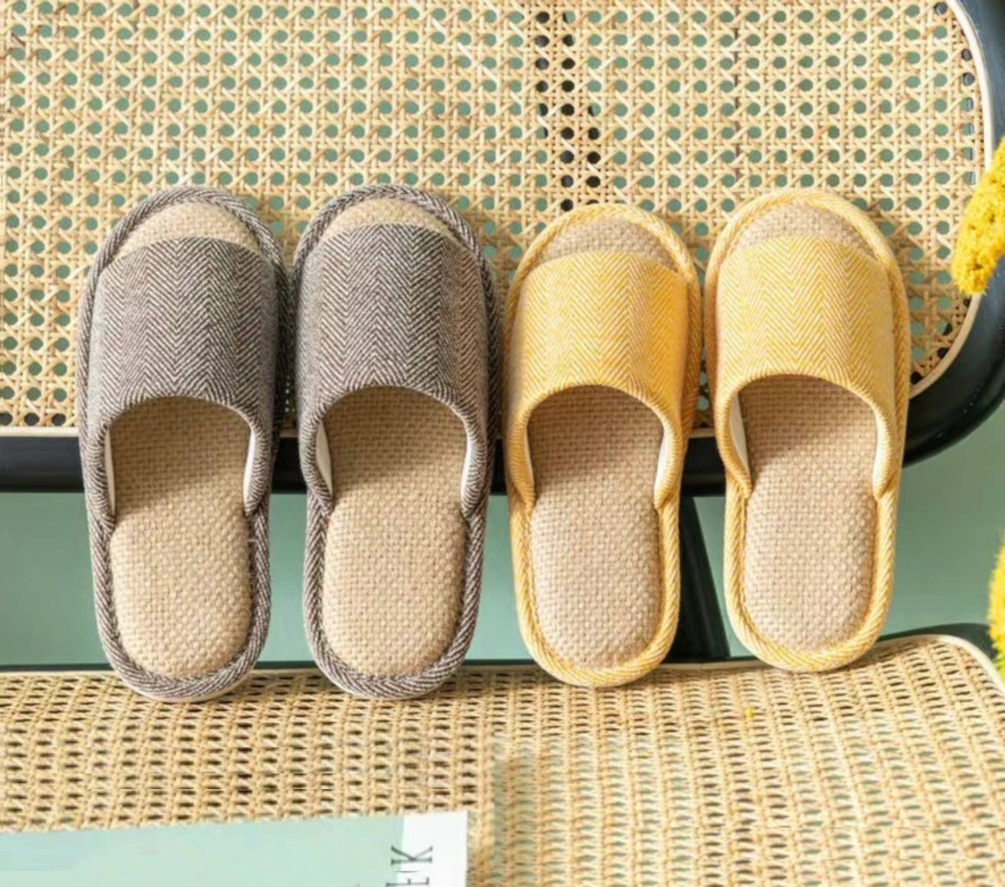 Yellow Linen Slippers Floor Flat Bedroom Shoes Summer Home Etsy