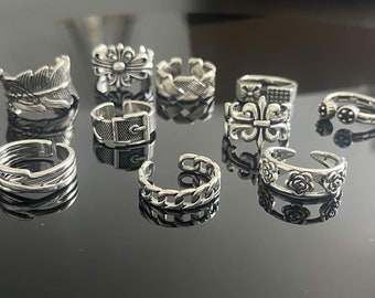 Y2k Chunky Gothic Rings, Designer Adjustable Rings, Irregular Women Vintage Ring, Silver Unisex Punk Jewelry, Gift For Him