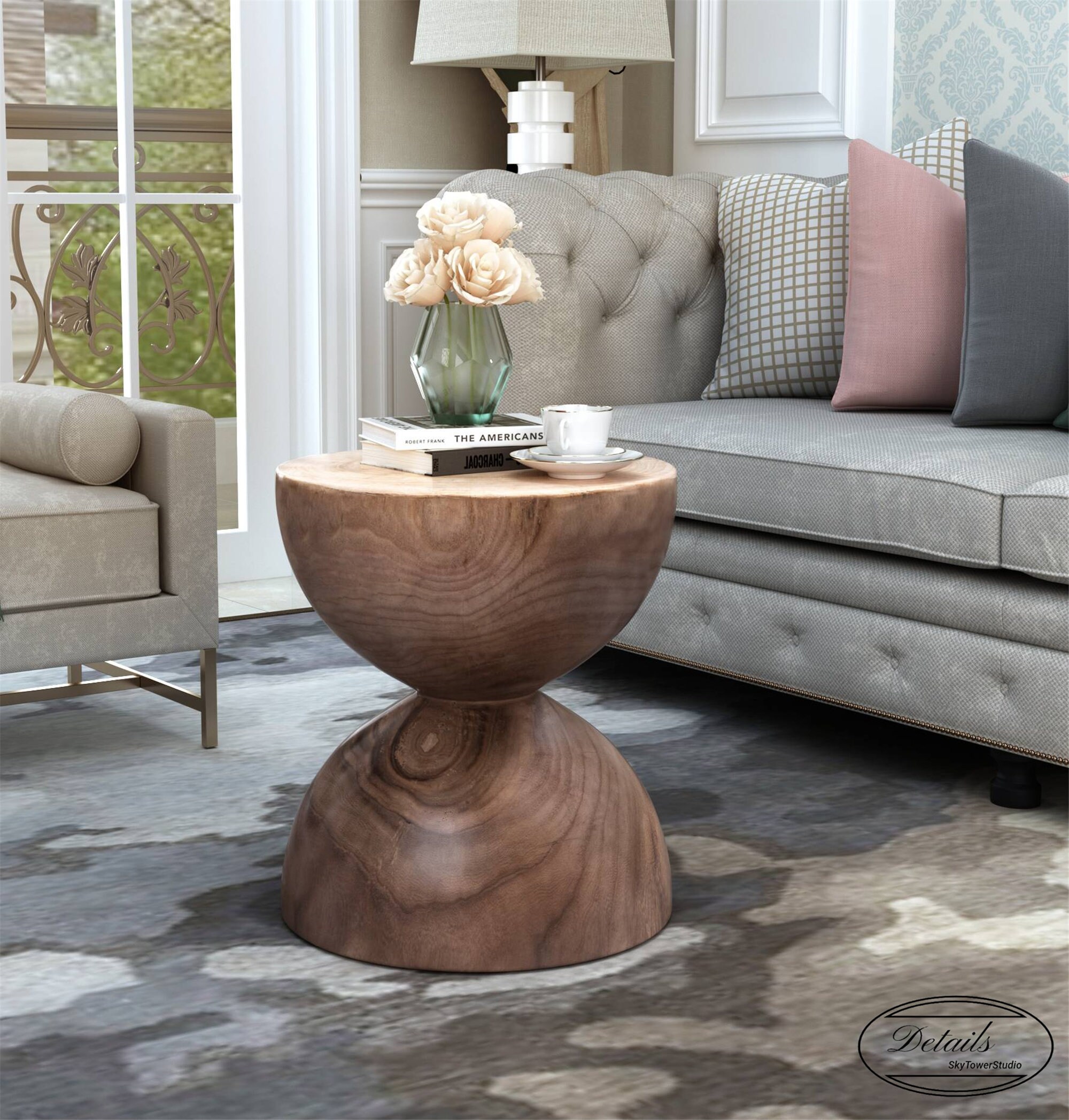 Small Size Round Sofa Table Solid Wood End Table Nightstand Etsy