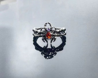 Spider Gothic Gem Rings, Red Crystal Punk Adjustable Rings, Y2k Chunky Ring, Black Women Men Jewelry, Gift For Her