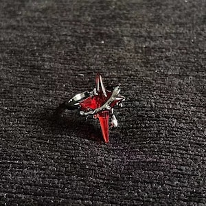 Anillos punk estrella de sangre, anillos ajustables góticos rojos Y2k, anillo grueso de plata vintage, joyería azul gema de lujo, regalo para ella, amor hasta la muerte