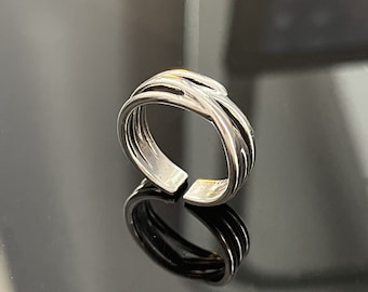 Punk Silver Rings, Gothic Vintage Adjustable Open Rings, Statement Y2k Chunky Ring, Irregular Streetwear Jewelry, Unique Gift For Her