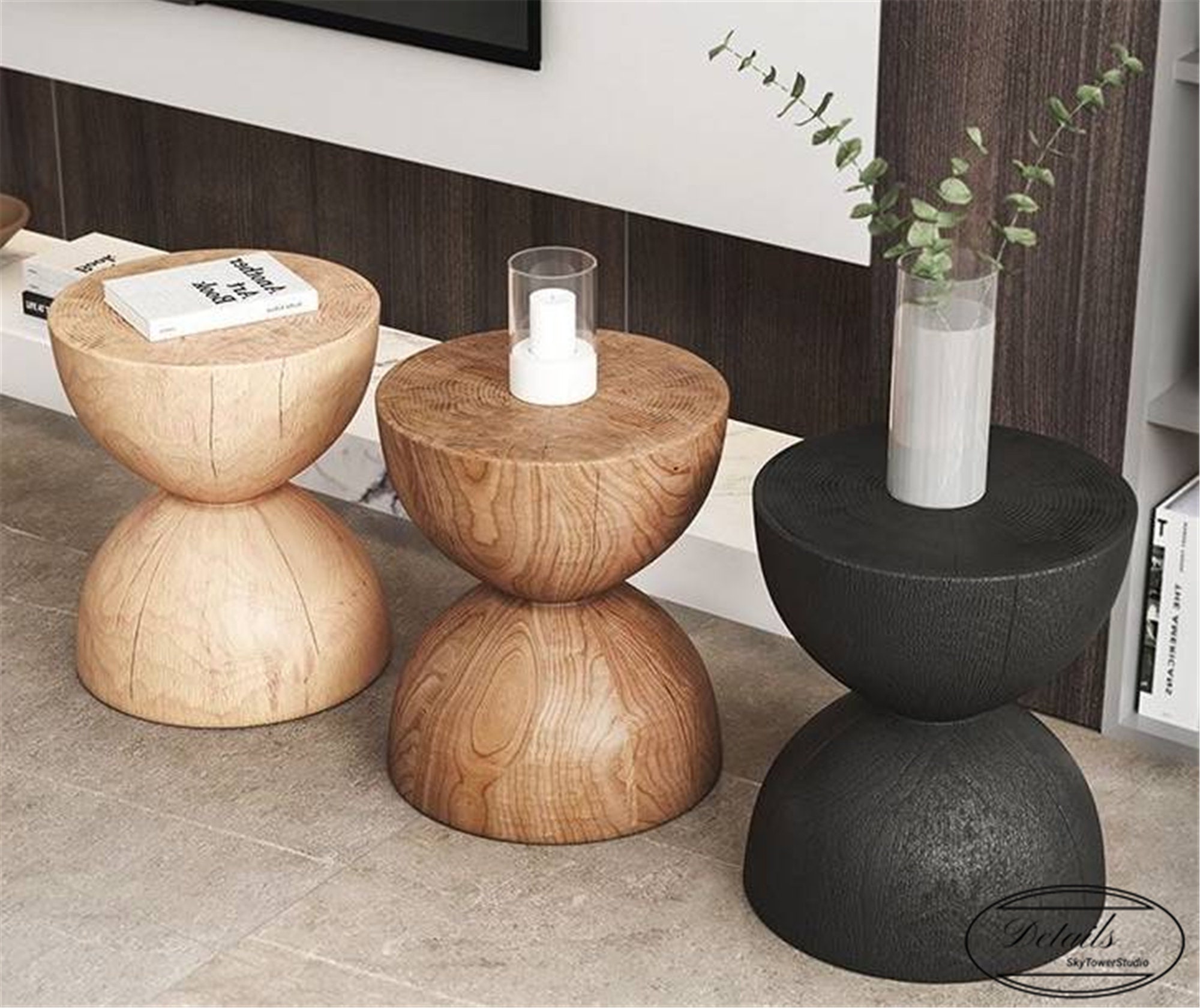 Small Size Round Sofa Table Solid Wood End Table Nightstand Etsy