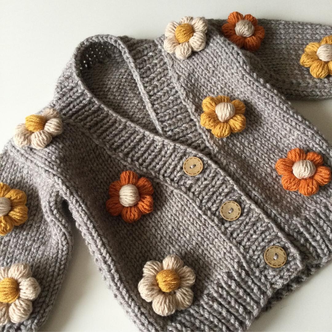 Daisy Flower Dropped on Shoulder Open Front Cardigan
