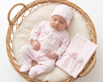 Floral Bow Baby Girl Outfit Set – 3 Piece / 2 Piece  Newborn Gift