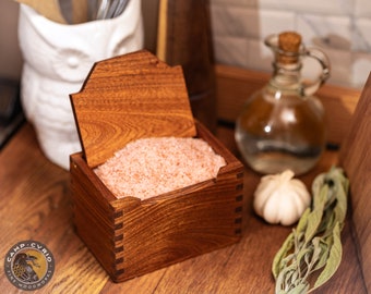 Sapele Mahogany Wood Salt Cellar | Handcrafted Culinary Salt Storage