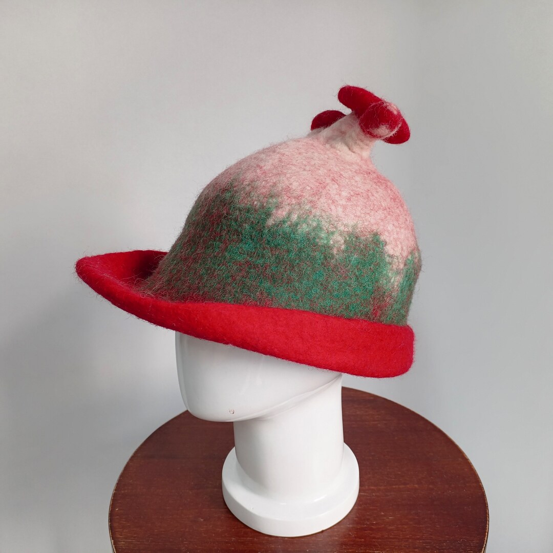 Mushroom Wool Hat, Wool Bucket Hat, Purple Wool Hat, Green Wool Hat