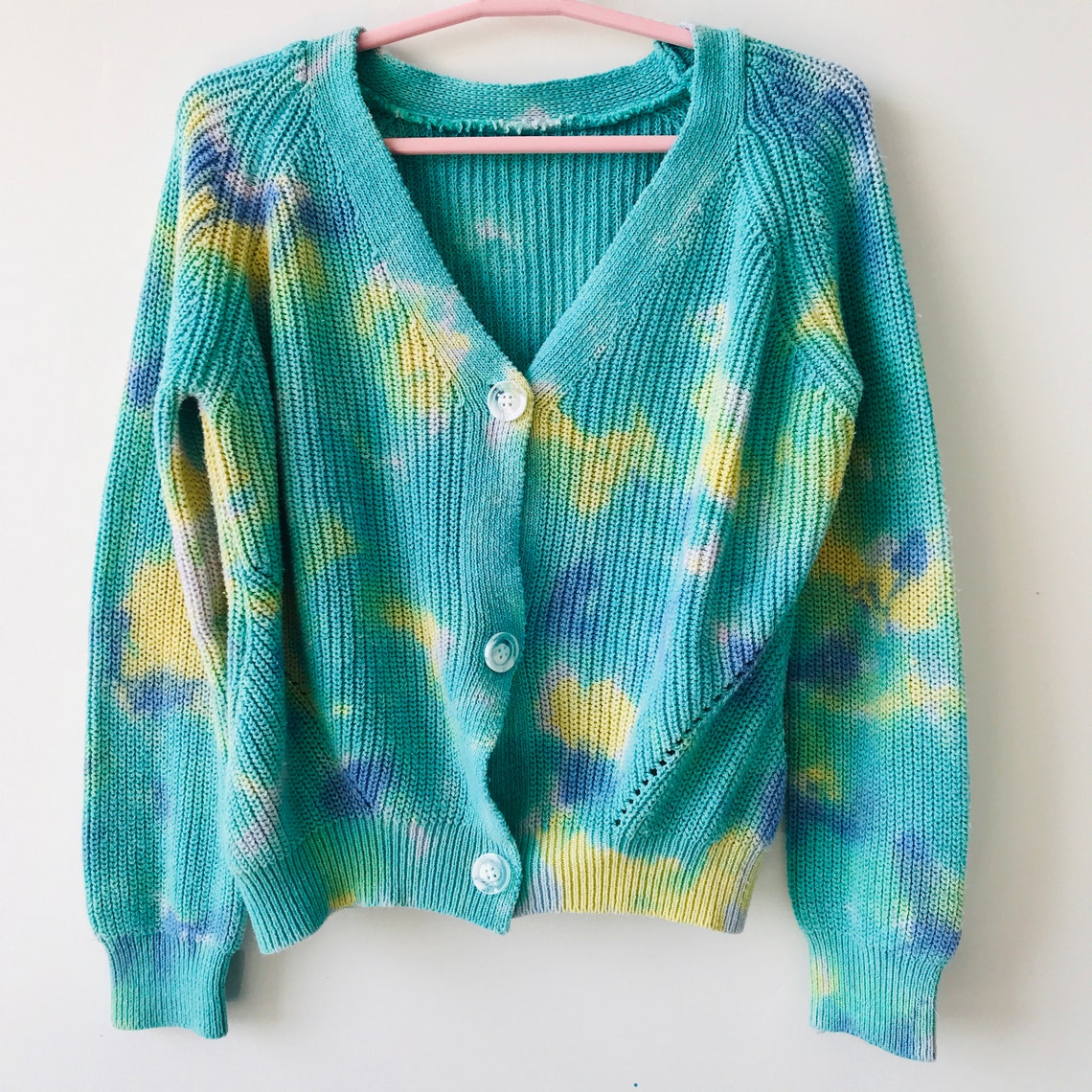 Women Tie Dye Sweater Vneck Cardigan Knitwear Etsy