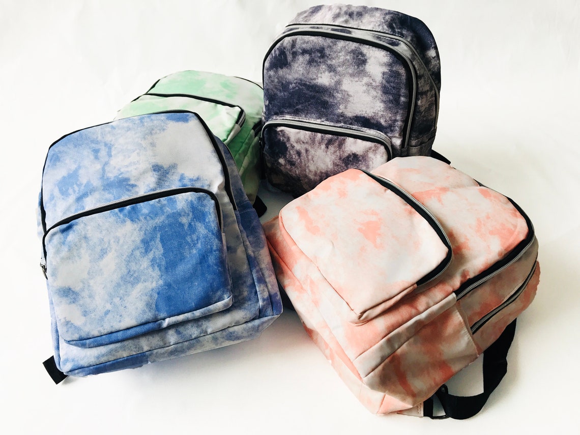 Tie Dye Backpack Mini Crumple Gray Pink Blue Bag Etsy
