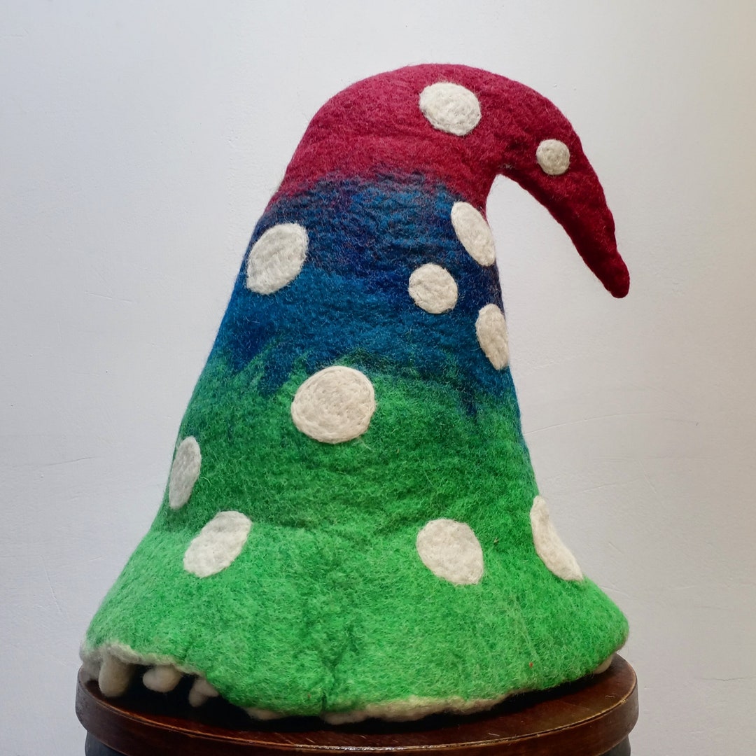 Green Blue Red Wool Hat, Mushroom Wool Hat, Elf Hat, Wool Hat, Felted