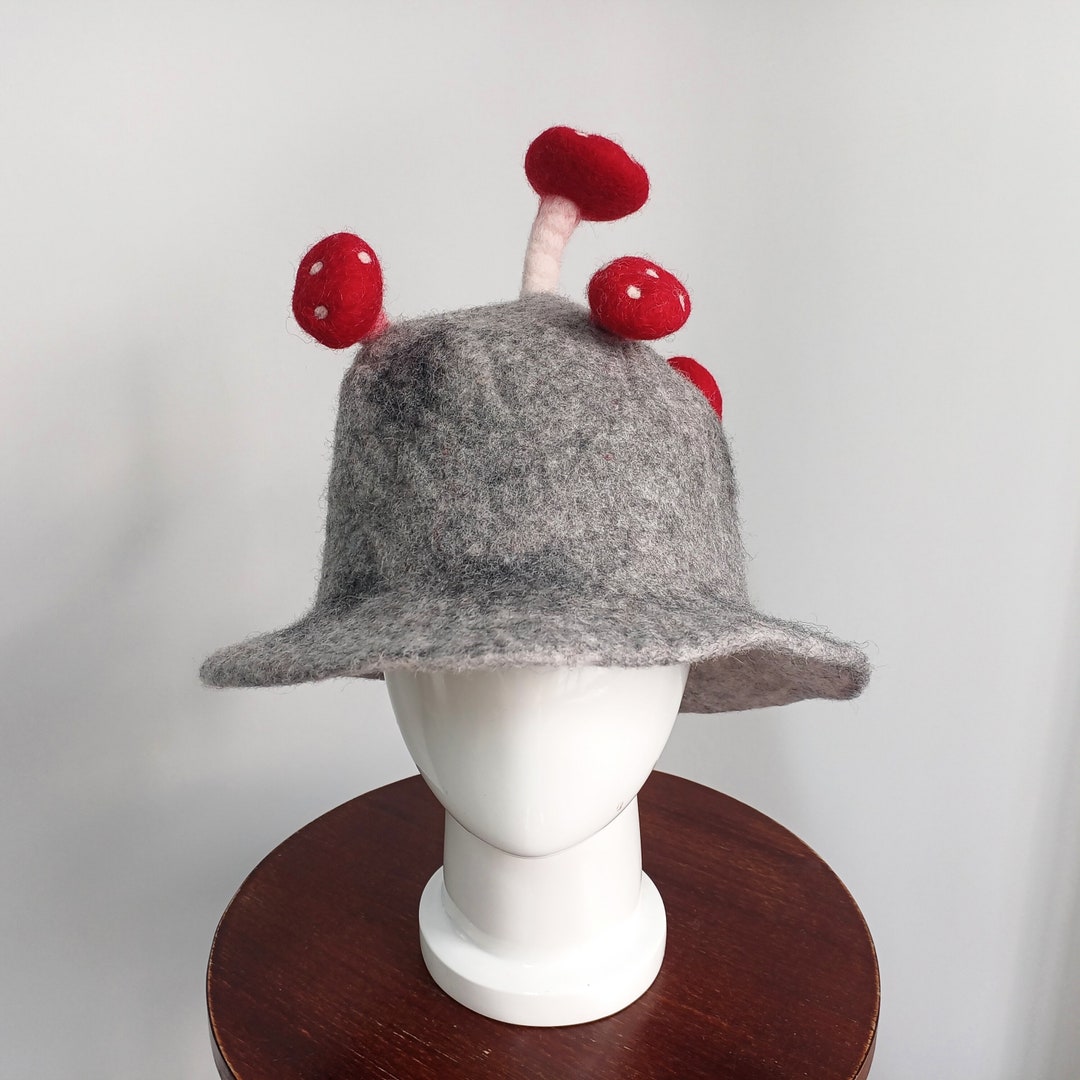 Gray Wool Hat, Cartoon Mushroom Wool Hat, Cute Wool Hat, Handmade Wool