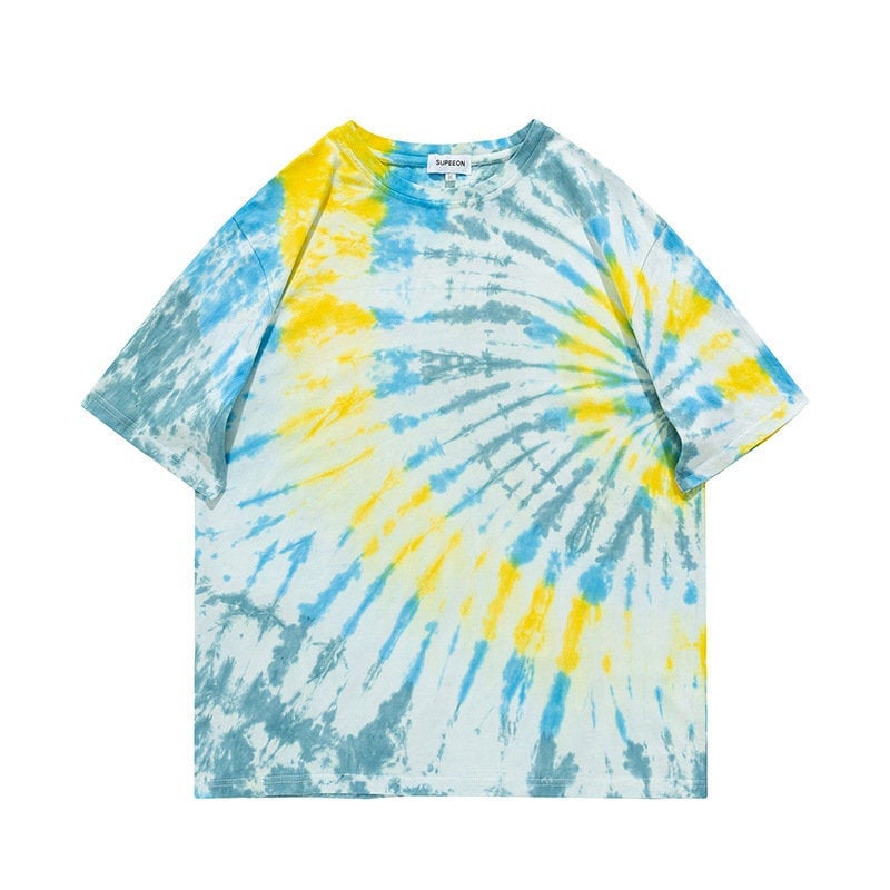 Tie Dye Shirt Blue & Yellow Spiral Hand-dye Short Sleeve | Etsy