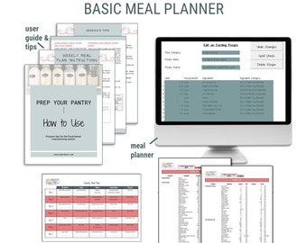 Weekly Meal Food Planner * Customizable Excel Spreadsheet for Food Planning * Printable Grocery List and Weekly Menu