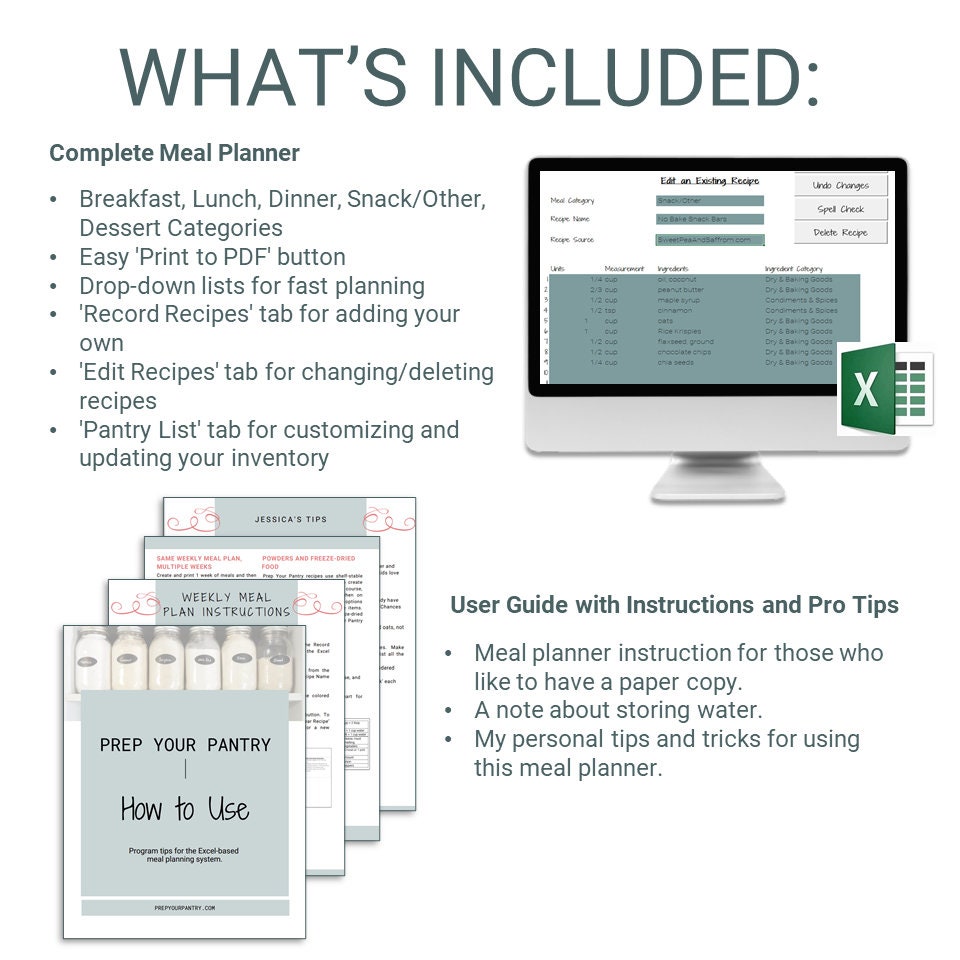 Weekly Meal Food Planner * Customizable Excel Spreadsheet for Food ...