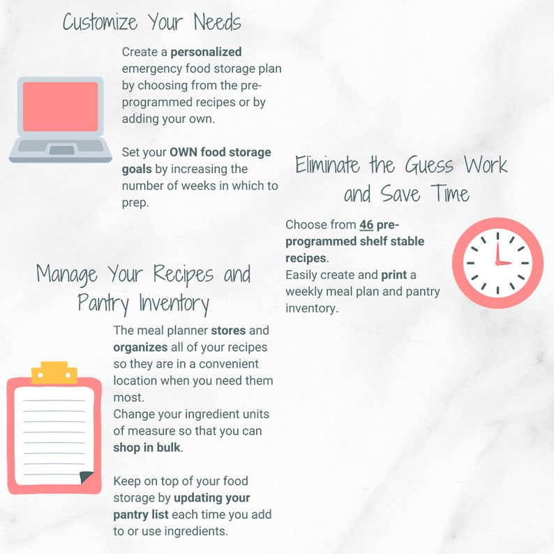 Long Term Food Storage Planner * Customizable Excel for Food Storage * Meal Planner & Recipes for Long Term Food * Prepper Pantry image 2