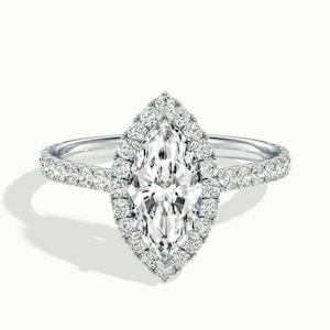 Marquise Lab Grown Diamond Engagement Ring/Lab Diamond Ring 14K Solid Gold Pave Set Side Stone Ring/ Lab Created Diamond Ring/ Wedding Rings
