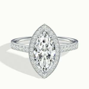 Marquise Halo Engagement Ring / Marquise Cut Diamond Proposal Ring / Unique Solitaire Marquise Anniversary Ring / Genuine
