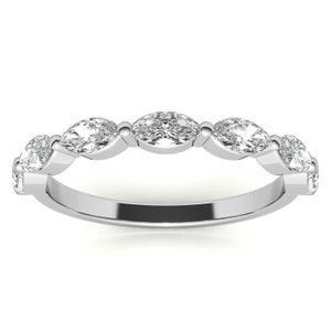Marquise Cut Wedding Band Ring/ Half Eternity Matching Band/ Marquise Cut Moissanite Band/ Shared Prong Set Band/ Daily Wear Band