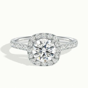Anello con diamante di laboratorio taglio brillante rotondo / Anello di fidanzamento con alone di diamante di laboratorio / Anello di nozze con pavé di diamanti certificato IGI / Anello di promessa
