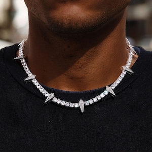 5 mm kolczasty łańcuszek tenisowy kołnierzyk/łańcuszek choker Moissanite/wykończenie w białym złocie/męski damski Iced Out Bling/pudełko na prezent