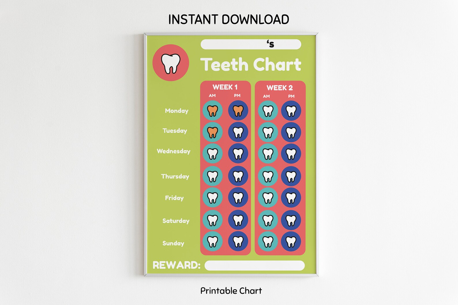 Teeth Brushing Chart Printable Instant Download 2 Week Checklist Brush ...